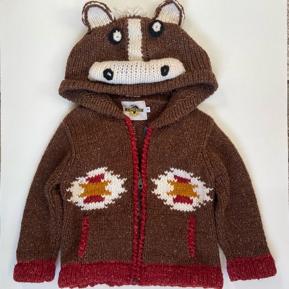 Kids Wool blend zip up horse sweater - Picture 1 of 11